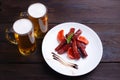 Grilled roasted sausages, popular beer snack Royalty Free Stock Photo