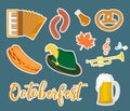 Oktoberfest sticker, flat or cartoon style. Festival in germany collection of traditional symbols, design elements with Royalty Free Stock Photo