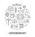 Oktoberfest symbols and pictograms. Set of beer festival black line vector icons on white background Royalty Free Stock Photo