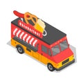 Oktoberfest truck beer and food icon, isometric style