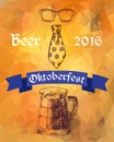 Oktoberfest vector illustration. Beer mug, tie and eyeglasses Royalty Free Stock Photo