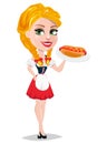 Oktoberfest vector illustration with redhead girl holding hot dog.