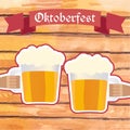 Oktoberfest vector illustration. Two men with beer mugs clinking Royalty Free Stock Photo