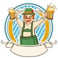 Oktoberfest .Vector label with man and glasses of