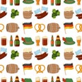 Oktoberfest vector seamless pattern alcohol party background design. Royalty Free Stock Photo