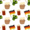 Oktoberfest vector seamless pattern alcohol party background design. Royalty Free Stock Photo