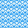 Oktoberfest vector seamless pattern. Silhouette hop leaves, rhombus seamless texture. German blue and white geometric background Royalty Free Stock Photo