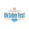 Oktoberfest vintage lettering with hops and wheat on white background
