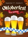 Oktoberfest vintage poster with beer and autumn leaves on dark background. Octoberfest banner. Gothic label Royalty Free Stock Photo