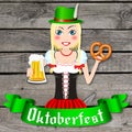 Oktoberfest waitress with hat illustration