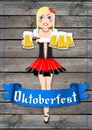 Oktoberfest waitress with beers illustration