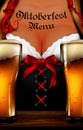 Oktoberfest waitress. Women`s festive decollete with beer bottle