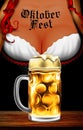 Oktoberfest waitress. Women`s festive decollete with beer bottle