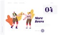 Oktoberfest Website Landing Page. Couple of Men in Traditional Bavarian Costumes Trachten Clinking Mugs