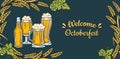 Oktoberfest welcome banner beer festival advertisement poster template vintage card glass invitation Royalty Free Stock Photo