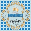Oktoberfest. Welcome. Label and glasses.
