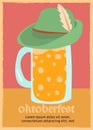 geen bavarian hat above beer glass. oktoberfest vintage poster vector illustration Royalty Free Stock Photo