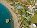 Okurcalar, Alanya region, Turkey. Drone view of the city resort with hotels, pools, gardens and sandy beaches with Royalty Free Stock Photo