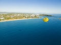 Okurcalar, Alanya, Turkey. Drone view of the wide blue Mediterranean sea, sunny sandy beaches of luxury resorts with Royalty Free Stock Photo