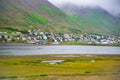 Olafsfjordur landscape on a cloudy day, Iceland in summer season