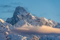 The Olan Peak in winter at sunrise in the Ecrins National Park. Valgaudemar Valley, Hautes-Alpes, Alps, France Royalty Free Stock Photo