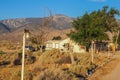 Olancha, USA - 06.06.2016: Main office building of Rustic Motel in California desert. Accomodation under blue sky on a