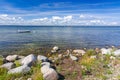 Oland island coast with moored rowboat