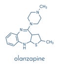 Olanzapine antipsychotic drug molecule. Skeletal formula.