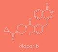 Olaparib cancer drug molecule. Inhibitor of PARP poly ADP-ribose polymerase. Skeletal formula.