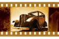 Old 35mm frame photo with retro ford car Royalty Free Stock Photo