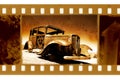Old 35mm frame photo with retro Ford car Royalty Free Stock Photo