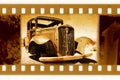 Old 35mm frame photo with usa retro car Royalty Free Stock Photo