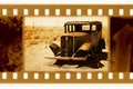 Old 35mm frame photo with usa retro car Royalty Free Stock Photo