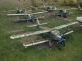 Old abandoned airfield with abandoned planes. Aerial view Royalty Free Stock Photo