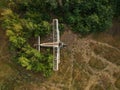 Old abandoned airfield with abandoned planes. Aerial view Royalty Free Stock Photo