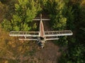 Old abandoned airfield with abandoned planes. Aerial view Royalty Free Stock Photo