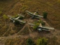 Old abandoned airfield with abandoned planes. Aerial view Royalty Free Stock Photo