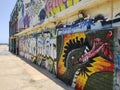 abandoned bar on Barcelona beach breakwater, detail of the graffiti on the walls Royalty Free Stock Photo