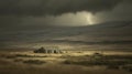 Old Abandoned Barn Under a Dramatic Lightning Storm in the Plains Royalty Free Stock Photo