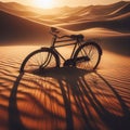 Old abandoned bicycle half buried in the desert