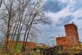 Old abandoned brick building on the background of a rainy autumn sky Royalty Free Stock Photo