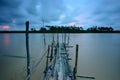 Old abandoned bridge at fisherman village. Royalty Free Stock Photo