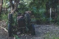 Old, abandoned and broken tractor in the rural areas in Guadeloupe Royalty Free Stock Photo