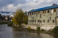 Old and abandoned buildings on the banks of the Miljacka River in Sarajevo. Bosnia and Herzegovina Royalty Free Stock Photo