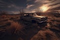 old abandoned car in the field. Royalty Free Stock Photo