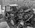 An old abandoned car in the ghost town of Aceredo in the Alto Lindoso reservoir Royalty Free Stock Photo