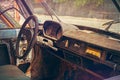 Old abandoned car interior covered with dust Royalty Free Stock Photo