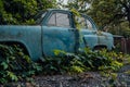 The old abandoned car was overgrown with vegetation Royalty Free Stock Photo