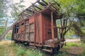 Old abandoned cargo train wooden carriage Royalty Free Stock Photo