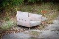 An old abandoned chair on the street of the city of Pripyat, Chernobyl Exclusion Zone, Ukraine Royalty Free Stock Photo